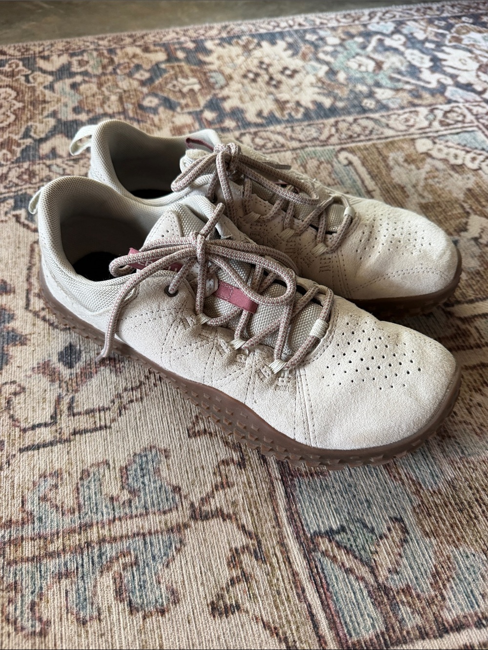 Merrell Women's Light Gray Suede Lace-Up Sneakers with Pink Accent